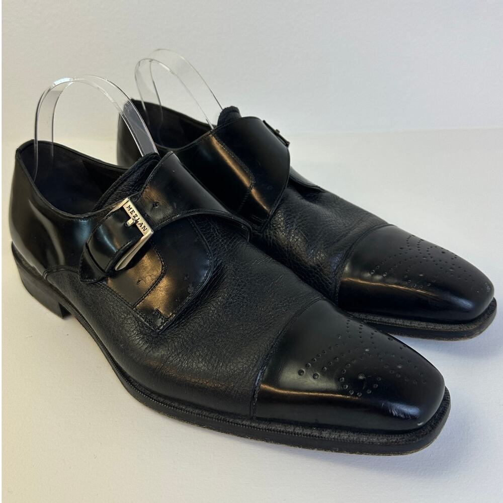 Mezlan Phoenix Black Leather Cap Toe Single Monk Strap Dress Shoes Men's Sz 10.5